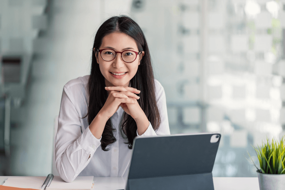 Woman happy with her accounting job